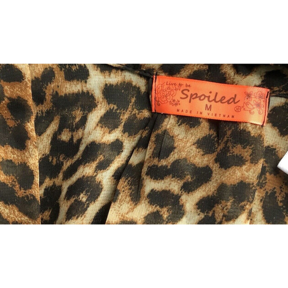 Spoiled chiffon Top M Brown Leopard plunge V-Neck Bow Accent Retro Glam Y2K punk - Picture 4 of 6